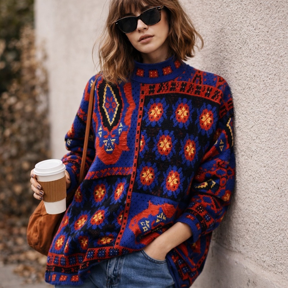 Colter Bay Womens‎ Vtg 80s Sweater Size L Oversized Statement Indie Patchwork
